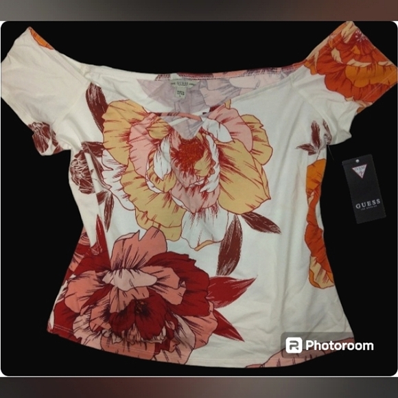 ~NWT~Stunning GUESS Blushing Azalea Print Ivory Karlotta Juniors Top~Large~ - Picture 11 of 11